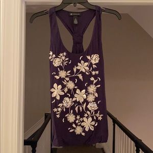 Navy blue tank with gold sparkly flowers